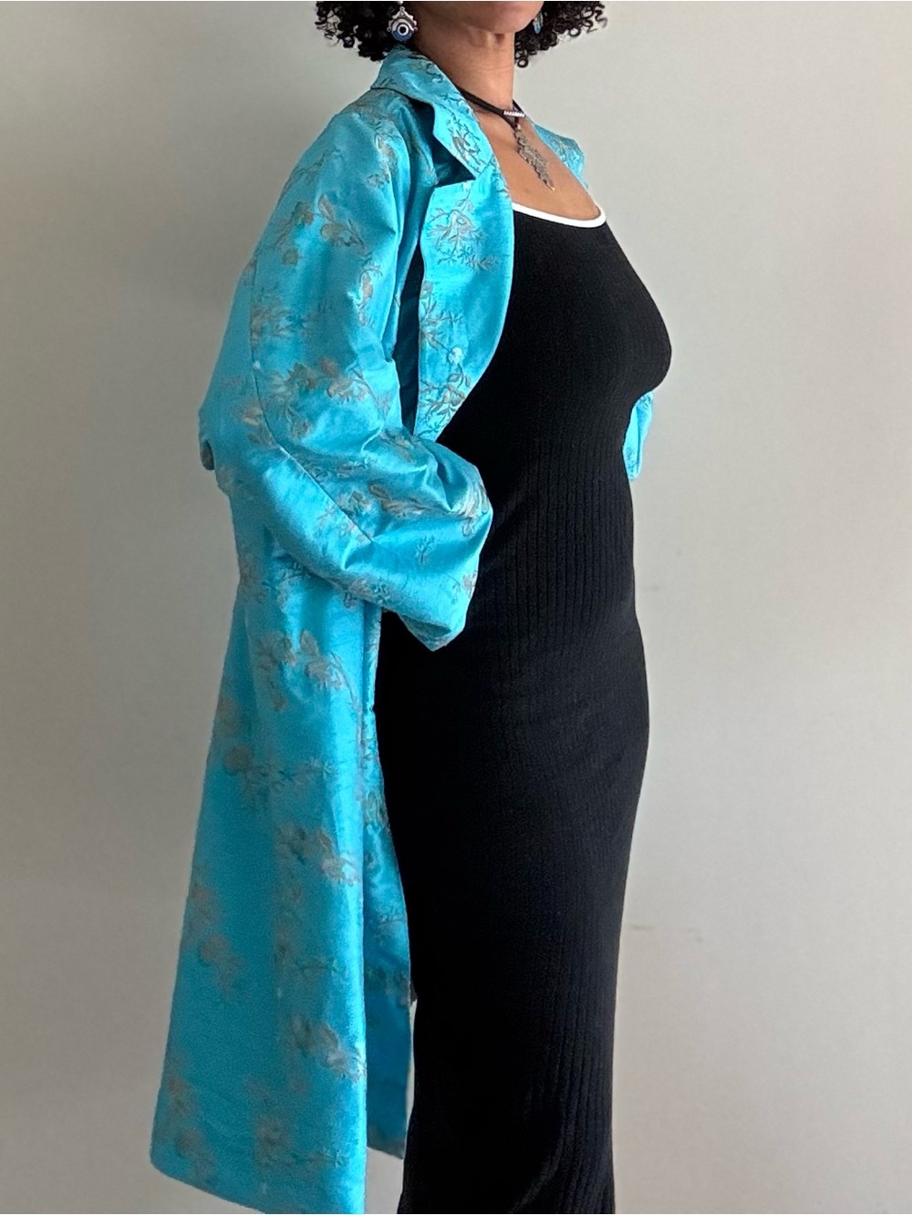 vintage Karen Kane 100% silk embroidered duster
